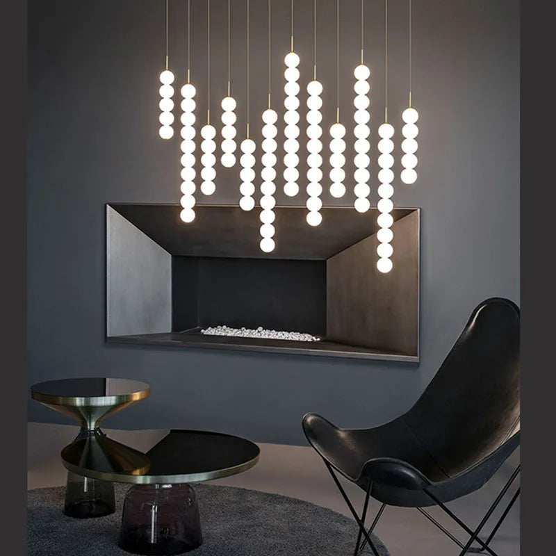 Art Deco LED Glass Pingpong Pendant Light in Gold Chrome Black.