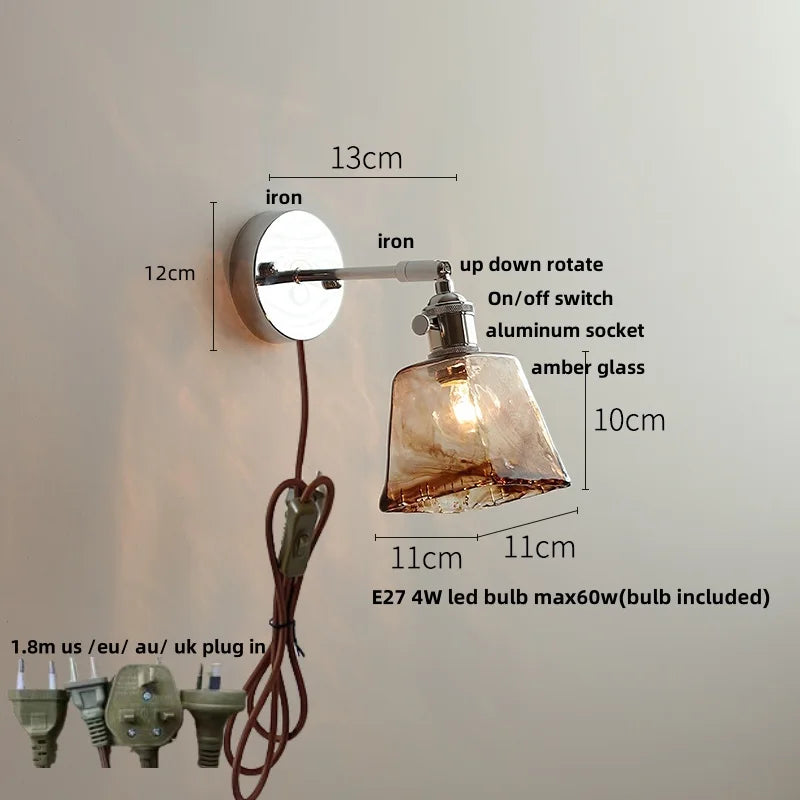 Afralia™ Iron Rotate LED Wall Light Modern Pull Chain Switch Clear Glass Wandlamp