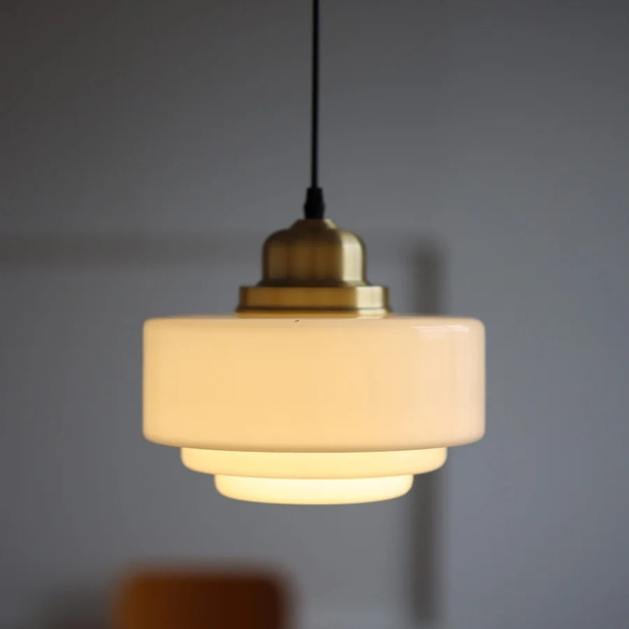 Afralia™ White Glass Copper LED Pendant Light Fixture for Study Bedroom Restaurant