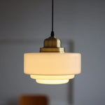 Afralia™ White Glass Copper LED Pendant Light Fixture for Study Bedroom Restaurant