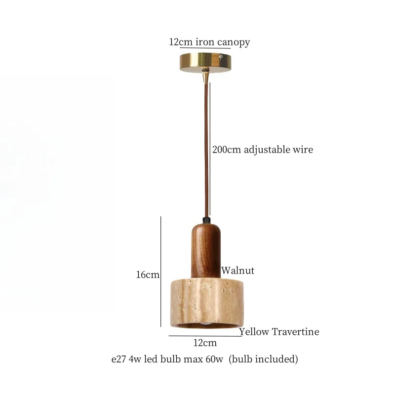 Afralia™ Yellow Travertine LED Pendant Light: Cafe Bar Bedroom Japanese Hanging Lamp