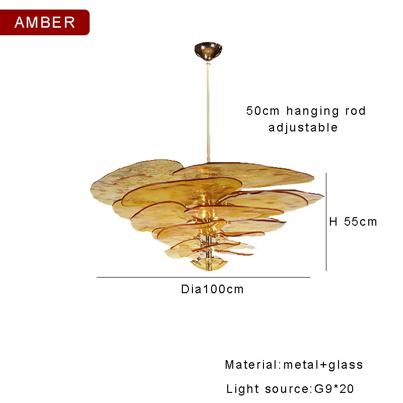 Amber Glass Ceiling Chandelier for Elegant Living Room Decor.