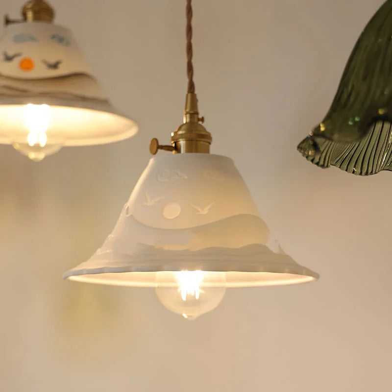 Ceramic Copper Pendant Light Bar Coffee Kitchen E27 Knob Switch LED Fixture