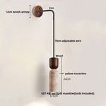 Yellow Travertine Stone Wood Wall Sconce LED Light Fixture, Modern Nordic Design