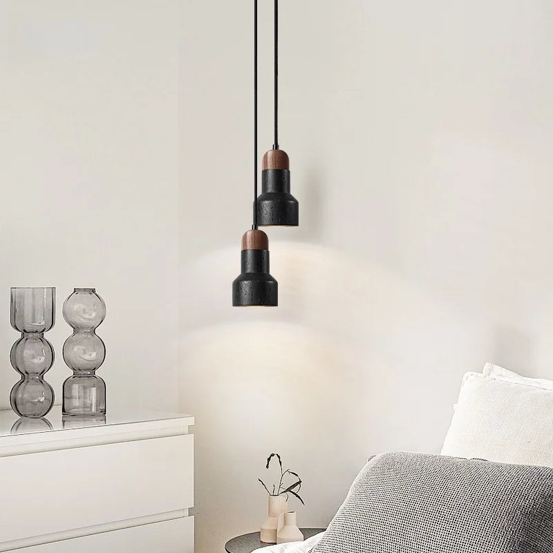 Black Stone LED Hanging Pendant Light for Modern Home Decor