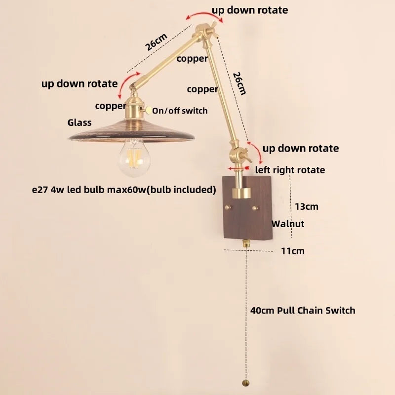 Rotatable Wood LED Wall Sconce with Pull Chain Switch.