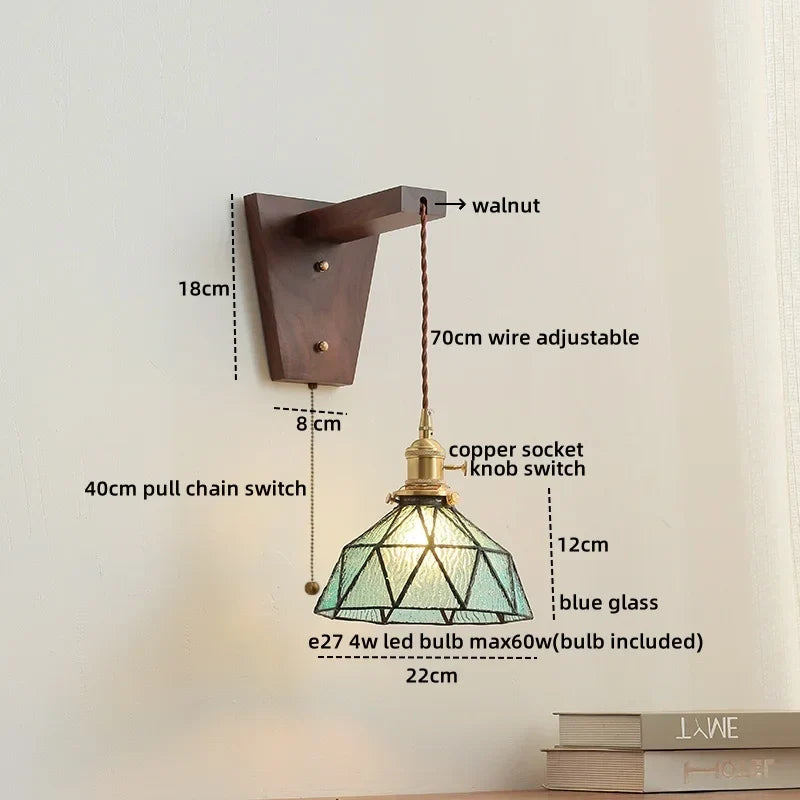 Nordic LED Glass Wall Lights for Bedroom, Living Room - Pull Chain Switch.