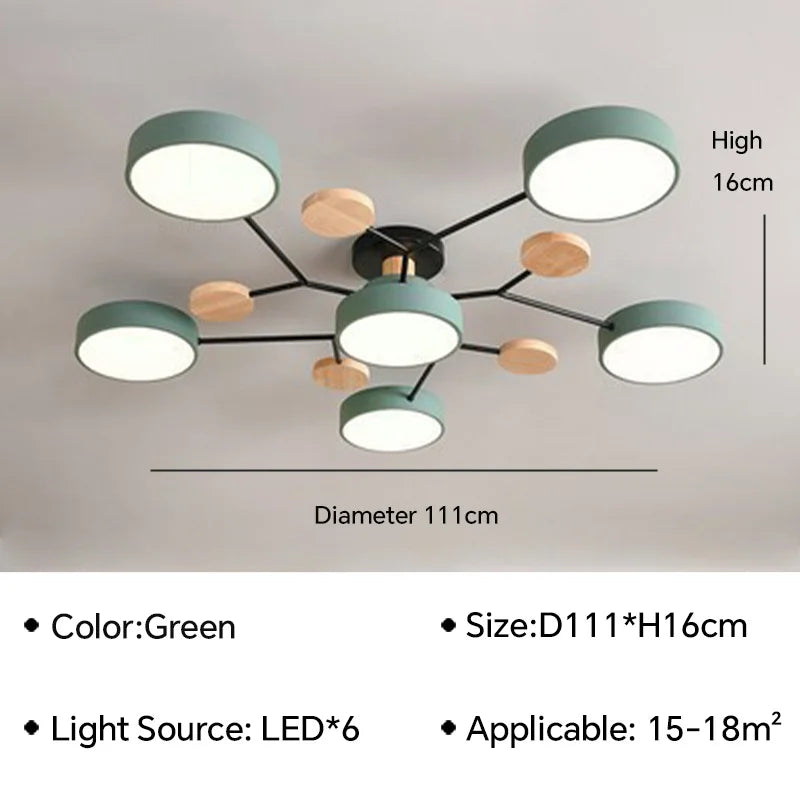 Modern LED Ceiling Lamp - Wood Round Ceiling Lights Macaron Chandelier
