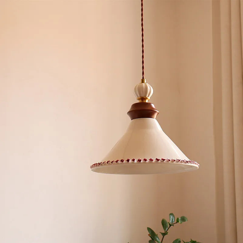 Afralia™ LED Rose Flower Pendant Lamp Ceramic Wood Nordic Modern Hanging Light