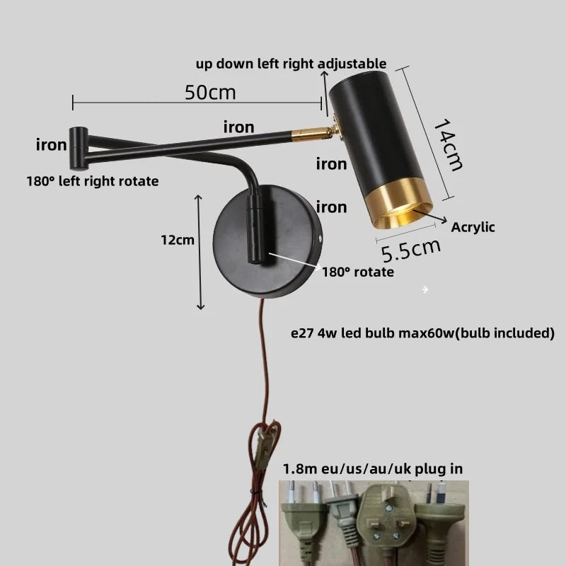 Afralia™ Rotatable LED Wall Sconce Swing Arm Light Fixture - Nordic Design