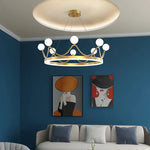 Glass Crown Chandelier Pendant Light for Bedroom Ceiling, Modern Suspension Lamp
