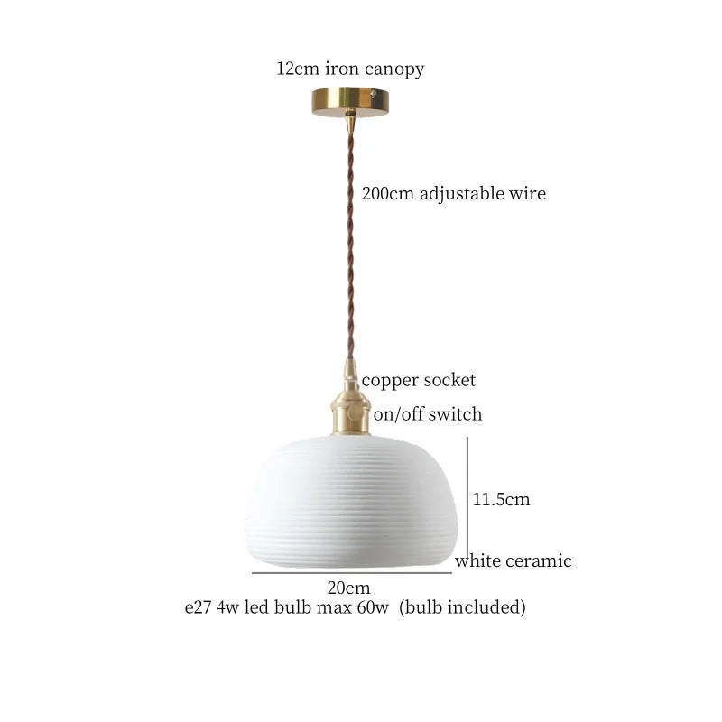 Afralia™ White Ceramic LED Hanging Lamp Nordic Minimalism Brass Pendant Lights