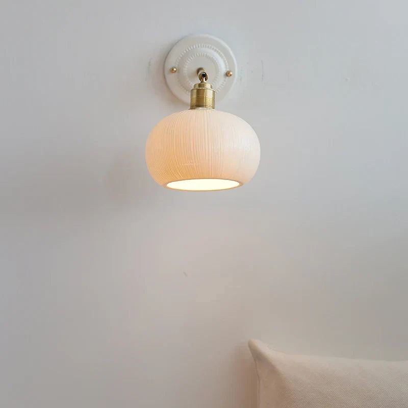 Afralia™ Nordic Ceramic LED Wall Sconce Copper Bedside Lamp for Living Room Bedroom Mirror