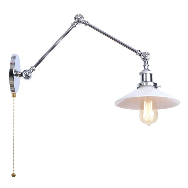 White Glass Swing Arm LED Wall Sconce for Industrial Loft, Coffee, Hallway