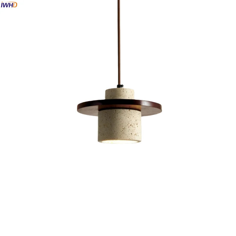 LED Pendant Lamp Yellow Travertine Wood Nordic Minimalism Hanging Light