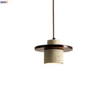 LED Pendant Lamp Yellow Travertine Wood Nordic Minimalism Hanging Light