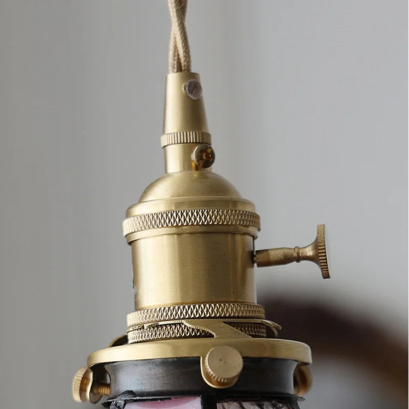 Afralia™ Tiffany Glass LED Pendant Lamp with Walnut Knob Switch