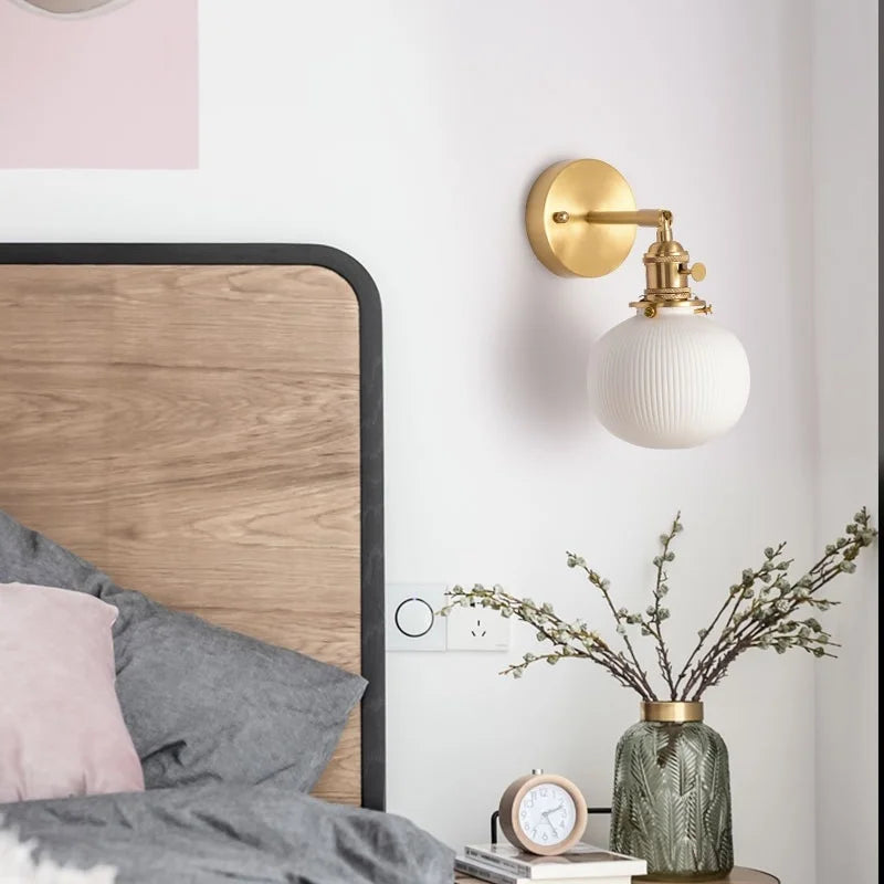 White Ceramic Ball LED Wall Lamp - Japanese Vintage Wall Sconce Lighting