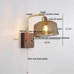 Walnut Wood LED Wall Lamp Sconce with Pull Chain Switch Rotation Mirror Light