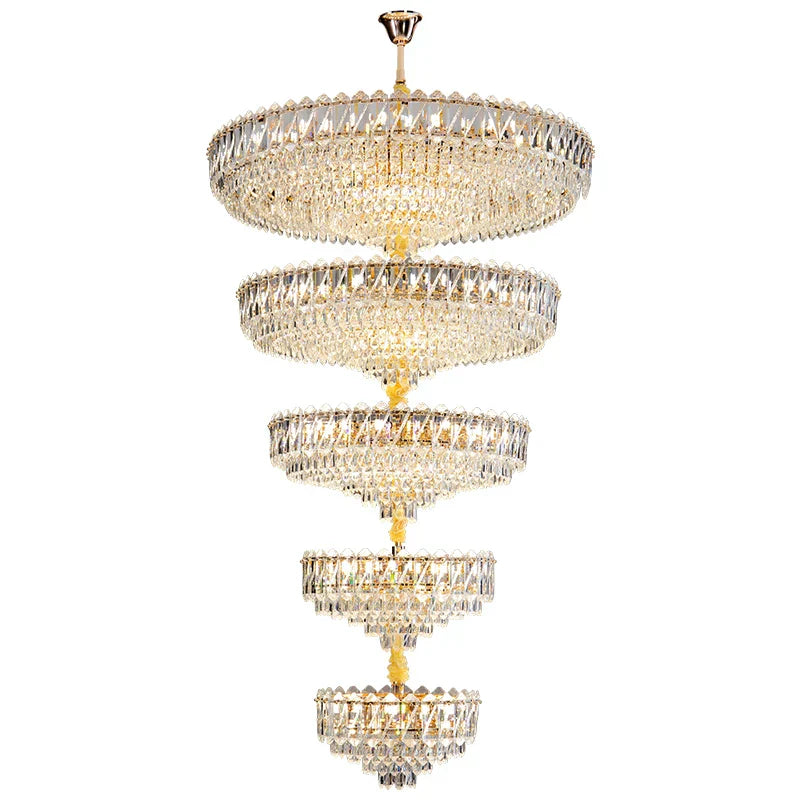 Modern Crystal Chandelier for Duplex Living Room, Lift High Hollow Design