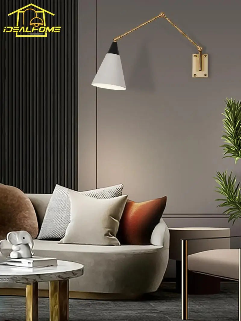 Gold Lustre Copper Swing Arm Wall Lamp LED E27 for Villa Bedroom Study