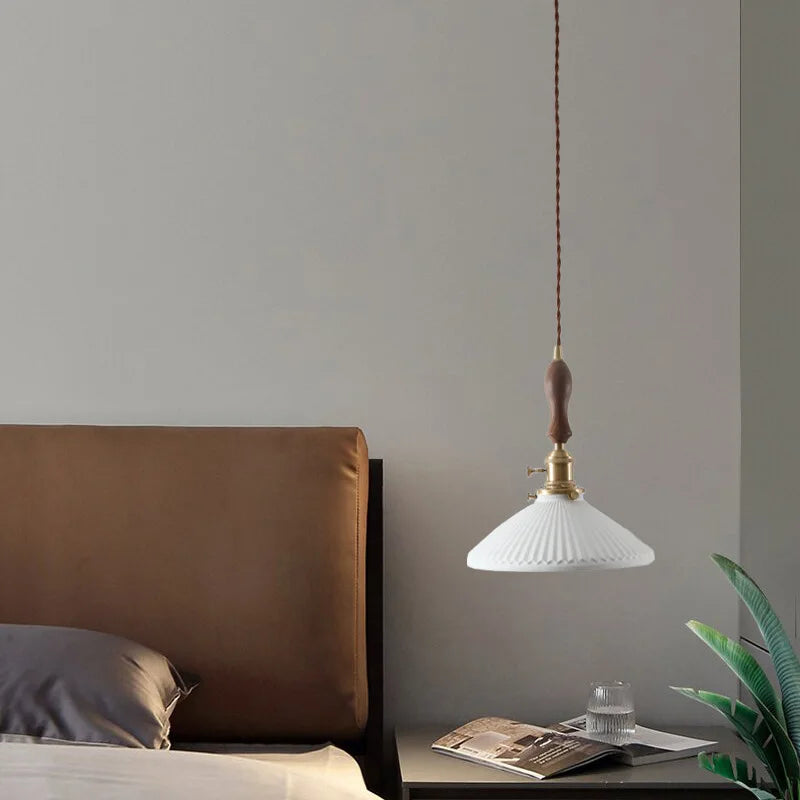 Ceramic Wood LED Pendant Light Fixtures for Bar, Bedroom, Living Room