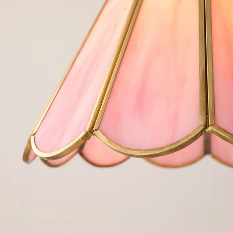 Pink Glass Flower Pendant Lamp - Adjustable LED Hanging Light for Home Decor