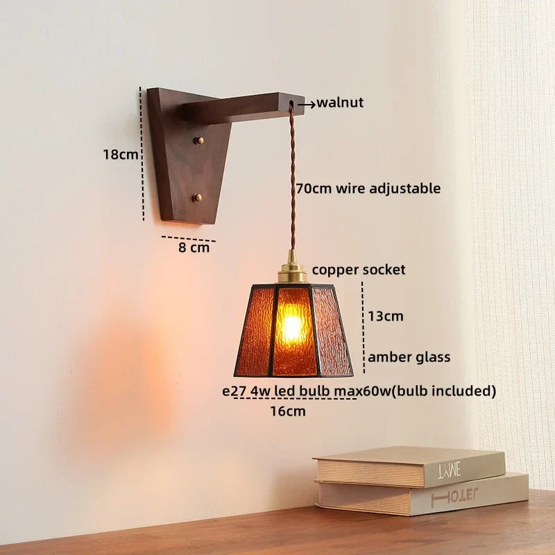Glass Walnut LED Wall Lamps Modern Bathroom Mirror Light Fixtures