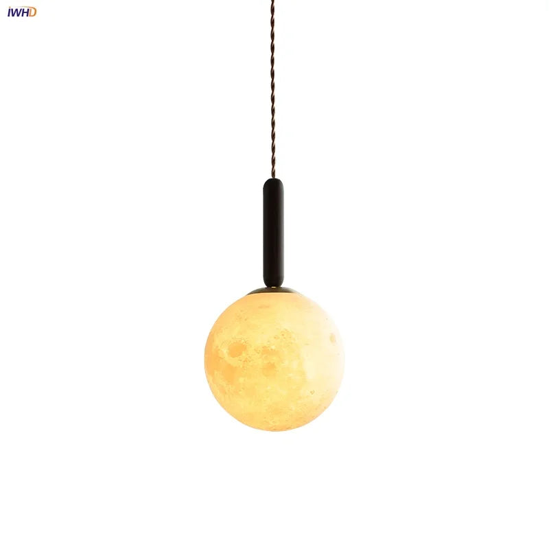 White Globe Glass LED Pendant Light Fixture with Walnut Wood, Adjustable, Nordic Modern Style
