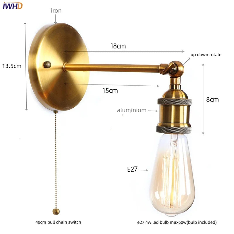 Afralia™ Loft LED Wall Light Industrial Vintage Bedroom Bedside Lamp
