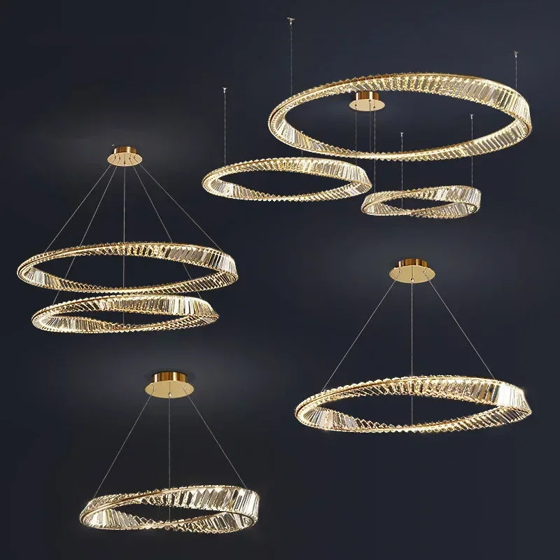 Luxury Gold Crystal Pendant Lights Dimmable LED Modern Living Room Fixture