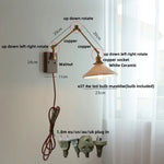 Ceramic Ball Brass Walnut Wood Wall Light with Pull Chain Switch