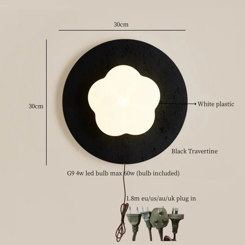 Black Travertine LED Wall Lights Modern Home Decoration Bedside Lamps