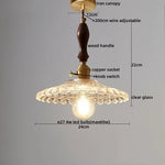 Copper Glass Pendant Light Fixture with Wood Handle & LED Bulb