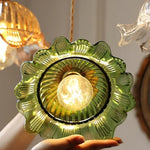 Afralia™ Nordic LED Flower Glass Pendant Light Fixture with Walnut Wood - Amber Glass