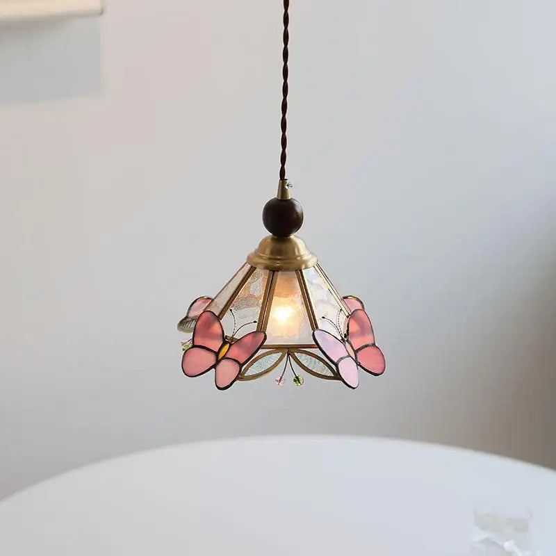 Butterfly Pink LED Pendant Lamp Walnut Wood Glass Nordic Modern Home Decor