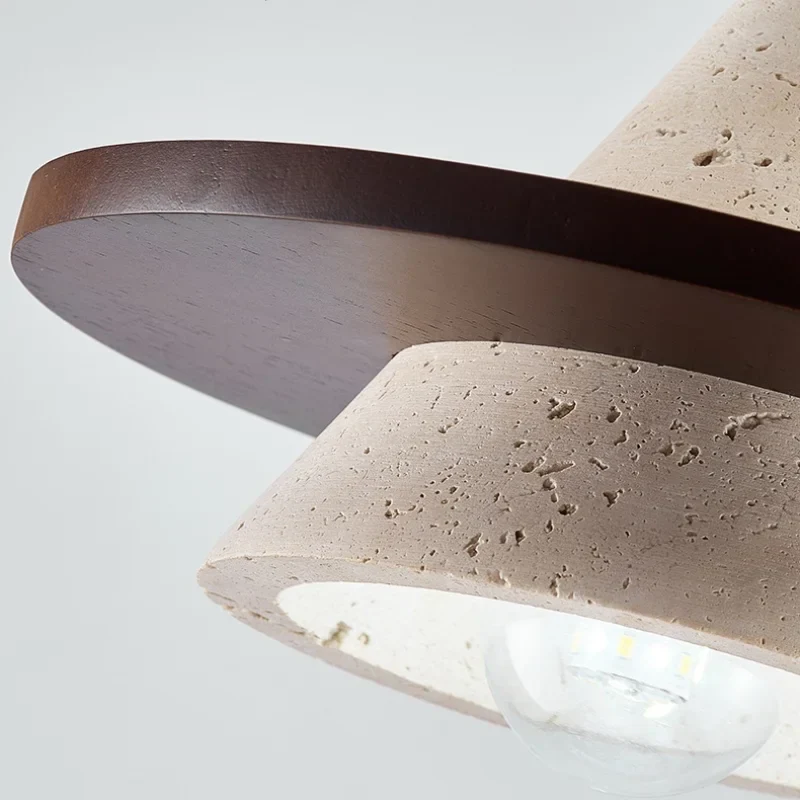 Wabi Sabi Yellow Cave Stone Wood LED Pendant Light Fixture