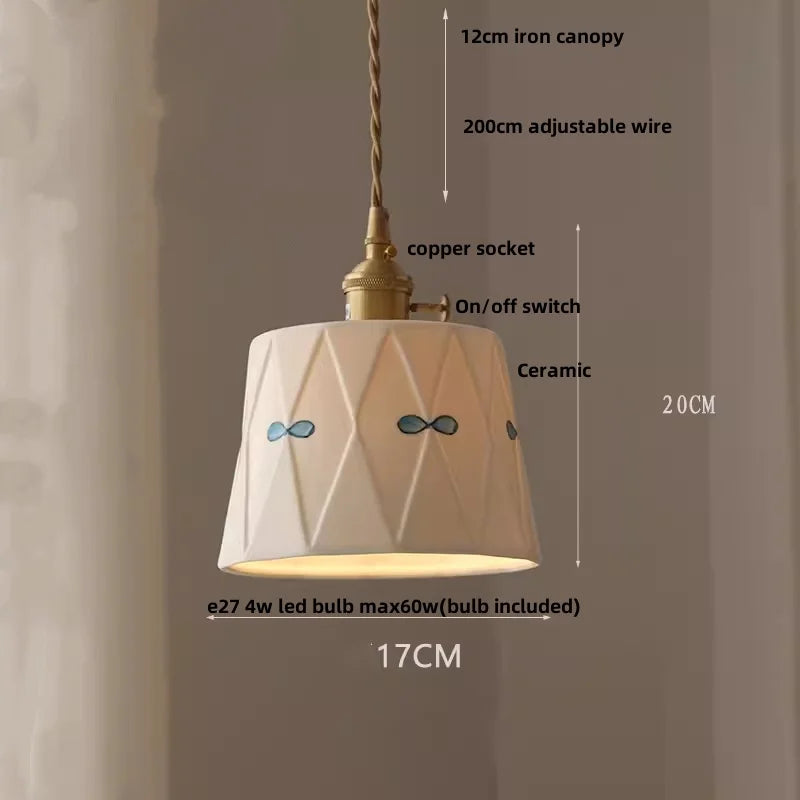 Afralia™ Brown Wood LED Pendant Lamp Ceramic Nordic Hanging Light Fixtures