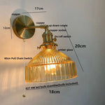 Clear Glass Copper Socket LED Wall Lamp with Pull Chain Switch