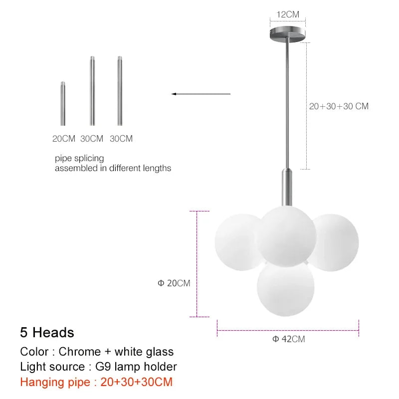 Glass Ball Pendant Chandelier for Kitchen Living Room Bedroom