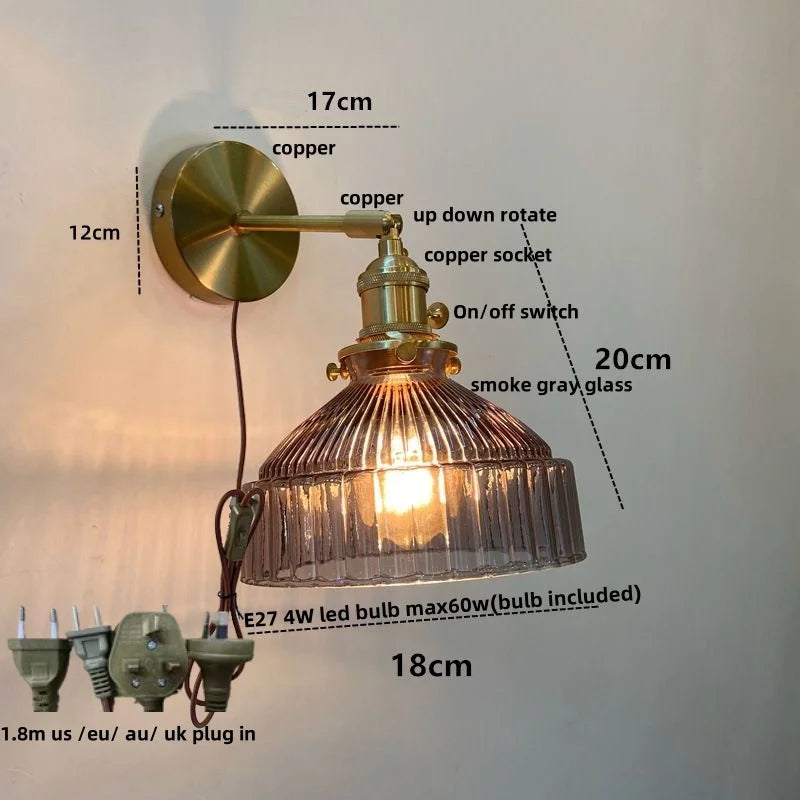 Clear Glass Copper Socket LED Wall Lamp with Pull Chain Switch