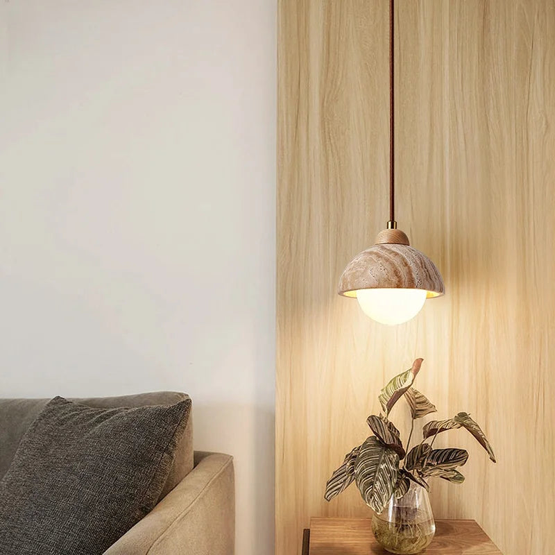 Afralia™ Yellow Travertine LED Pendant Lamps for Dining Table & Kitchen