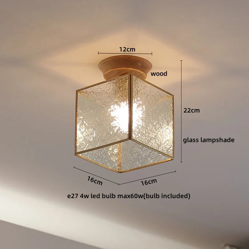 Wood Glass LED Ceiling Lamp Modern Plafondlamp for Home Restaurant Living Room