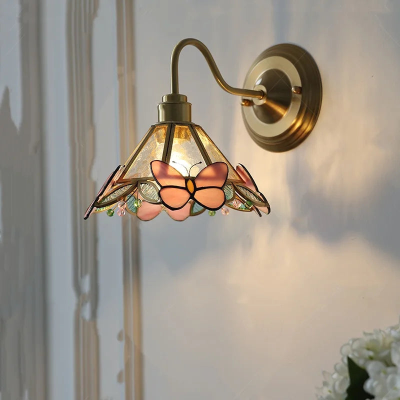 Pink Glass LED Wall Sconce Nordic Brass Fixture