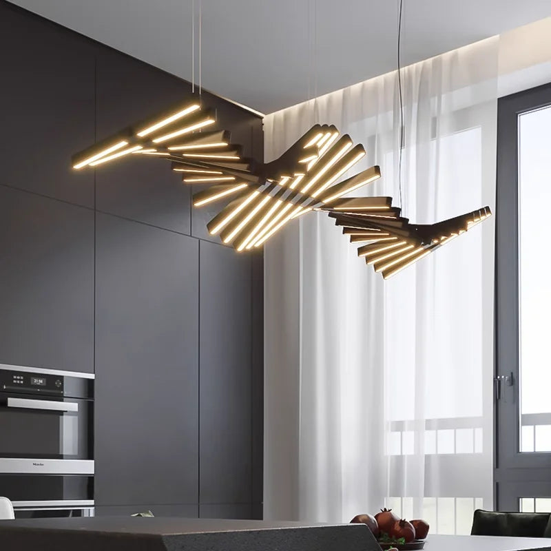 Modern Luxury LED Chandelier Adjustable Pendant Light Black/White Metal