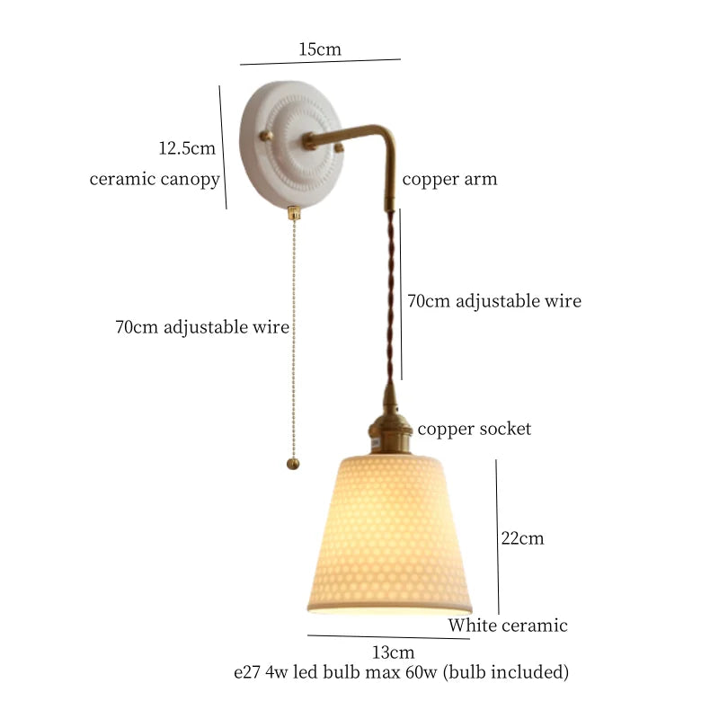 Afralia™ Ceramic Canopy LED Wall Lamp Copper Arm Modern Home Decor Applique Murale
