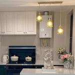 Nordic Green Glass LED Pendant Lamp for Dining Room, Adjustable Modern Stair Hanging Light