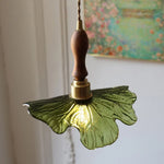 LED Pendant Lights Green Glass Copper Socket with Walnut Wood - Nordic Modern