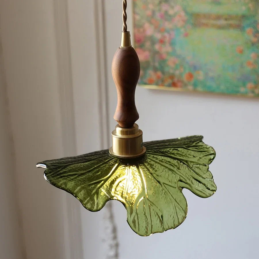 Afralia™ Flower Green Glass LED Pendant Lights Kitchen Restaurant Nordic Modern Hanging Lamp