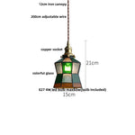 Copper Canopy LED Pendant Light Fixture Green Glass Hanging Lamp